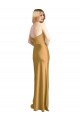 Sem Mangas Sem alças Cetim Elástico Ouro Comprimento Chão Vestidos de Madrinha / Vestidos de Noite / Vestidos de Festa Mais Barato