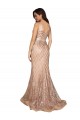 Sem Mangas Decote V Lantejoulas & Lantejoulas Espumantes Ouro Rosa Comprimento Chão Vestidos de Madrinha / Vestidos de Noite / Vestidos de Festa Mais Barato