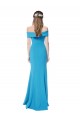 Sem Mangas Fora do Ombro Crepe Esticado Pavão Azul Comprimento Chão Vestidos de Madrinha / Vestidos de Noite / Vestidos de Festa Mais Barato