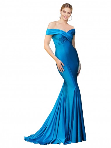 Sem Mangas Decote Alto Cetim Pavão Azul Comprimento Chão Vestidos de Madrinha / Vestidos de Noite / Vestidos de Festa Mais Barato