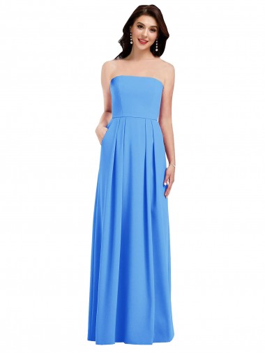 Sem Mangas Sem alças Crepe Esticado Pavão Azul Comprimento Chão Vestidos de Madrinha / Vestidos de Festa Mais Barato
