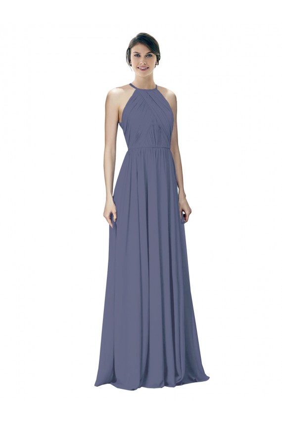 Sem Mangas Cabeçada Chiffon Pedra Prateada Comprimento Chão Vestidos de Madrinha Mais Barato
