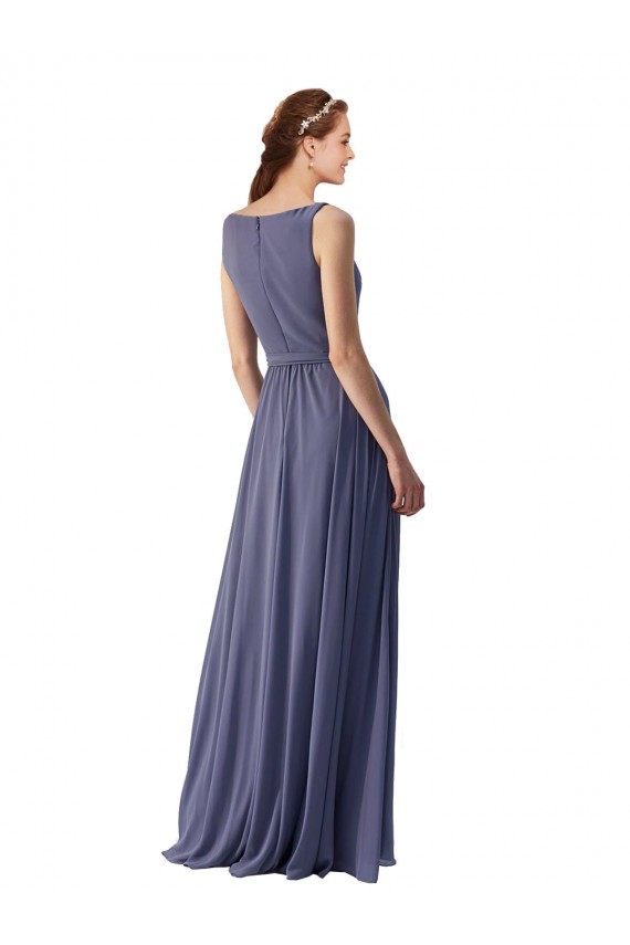 Sem Mangas Decote V Chiffon Pedra Prateada Comprimento Chão Vestidos de Madrinha Mais Barato