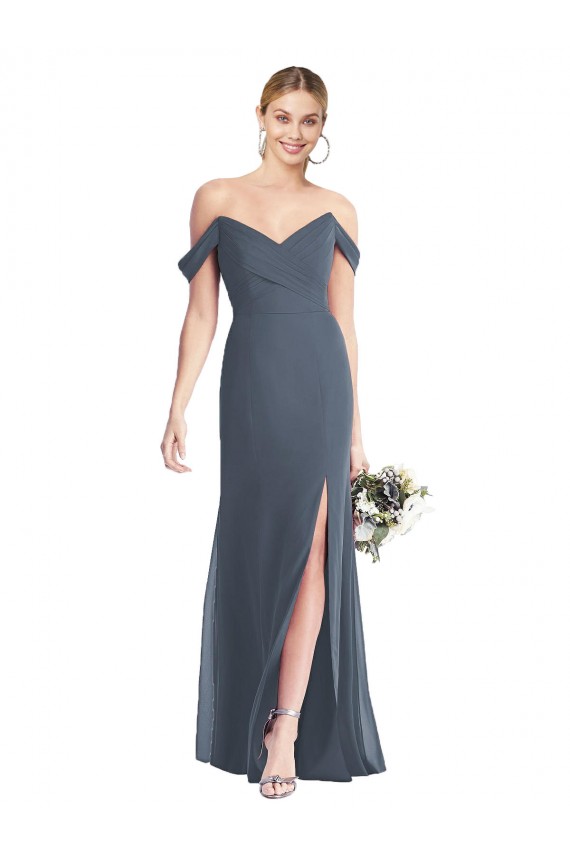 Sem Mangas Fora do Ombro Chiffon Pedra Prateada Comprimento Chão Vestidos de Madrinha Mais Barato