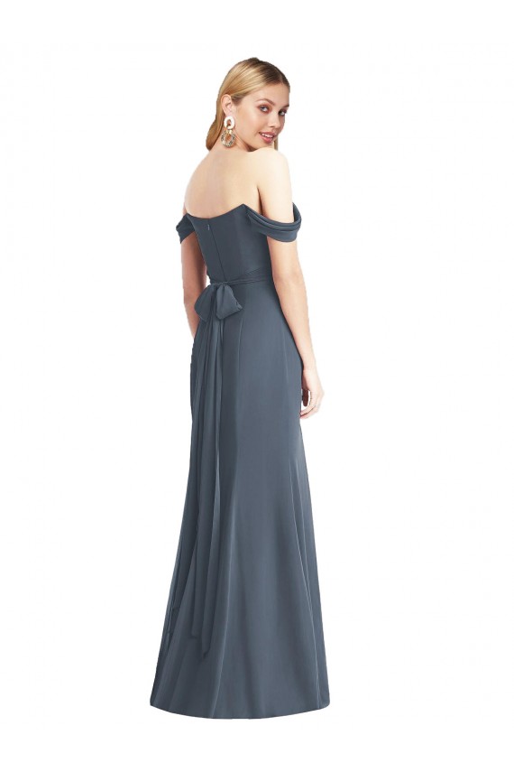Sem Mangas Fora do Ombro Chiffon Pedra Prateada Comprimento Chão Vestidos de Madrinha Mais Barato
