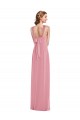 Sem Mangas Cabeçada Chiffon Pele Rosa Comprimento Chão Vestidos de Madrinha Mais Barato