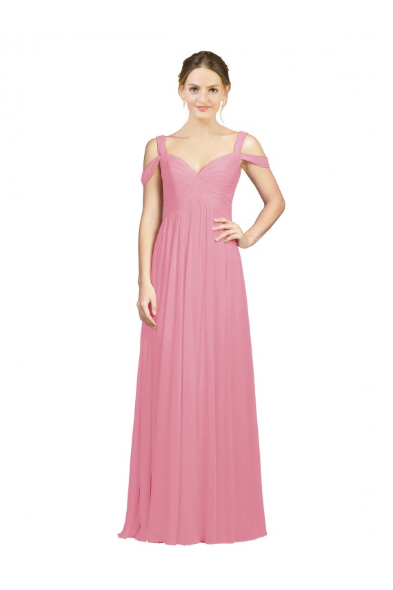 Sem Mangas Amor Chiffon Pele Rosa Comprimento Chão Vestidos de Madrinha Mais Barato