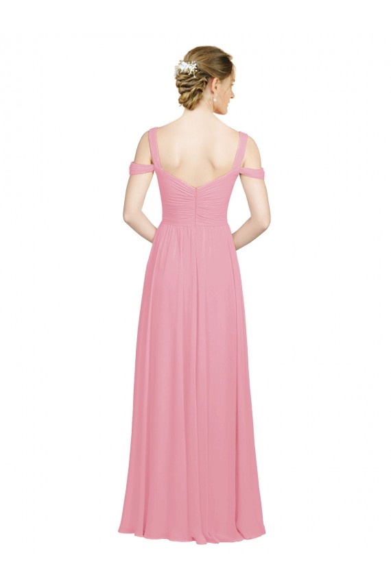 Sem Mangas Amor Chiffon Pele Rosa Comprimento Chão Vestidos de Madrinha Mais Barato