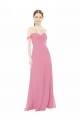 Mangas Curtas Amor Chiffon Pele Rosa Comprimento Chão Vestidos de Madrinha Mais Barato