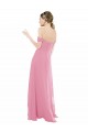 Mangas Curtas Amor Chiffon Pele Rosa Comprimento Chão Vestidos de Madrinha Mais Barato