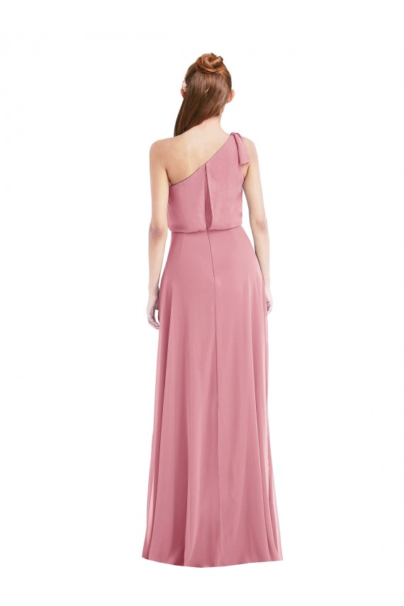 Sem Mangas Um Ombro Chiffon Pele Rosa Comprimento Chão Vestidos de Madrinha Mais Barato