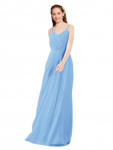 Sem Mangas Decote V Chiffon Pervinca Comprimento Chão Longo Vestidos de Madrinha Mais Barato
