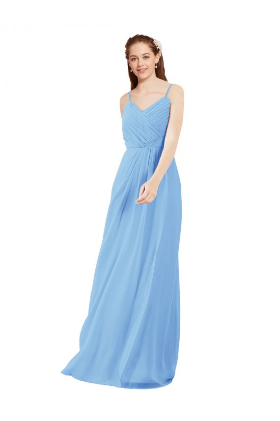 Sem Mangas Decote V Chiffon Pervinca Comprimento Chão Longo Vestidos de Madrinha Mais Barato