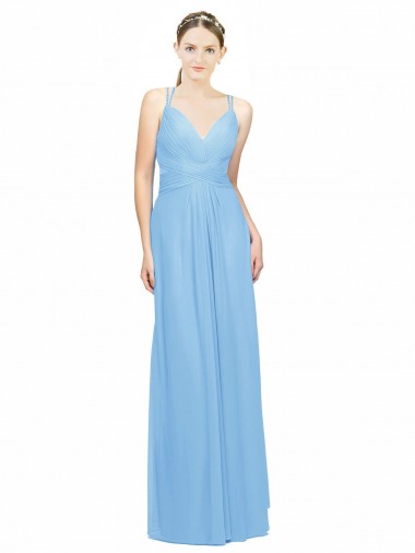 Sem Mangas Decote V Chiffon Pervinca Comprimento Chão Vestidos de Madrinha Mais Barato
