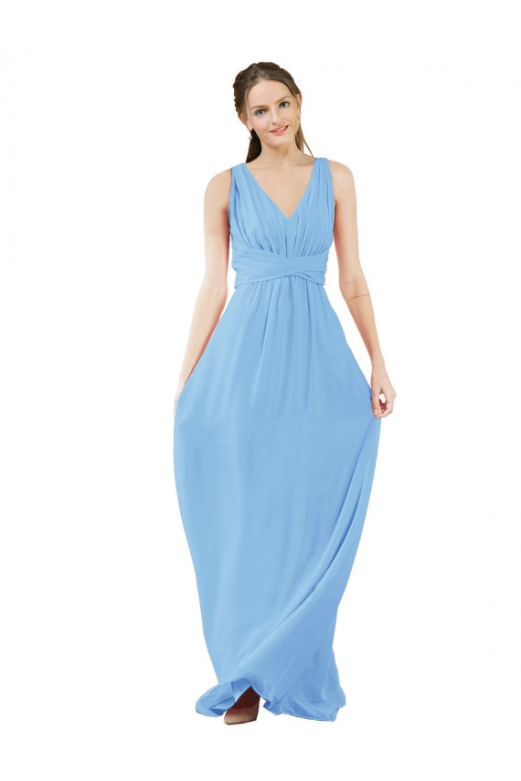 Sem Mangas Decote V Chiffon Pervinca Comprimento Chão Linha A Longo Vestidos de Madrinha Mais Barato
