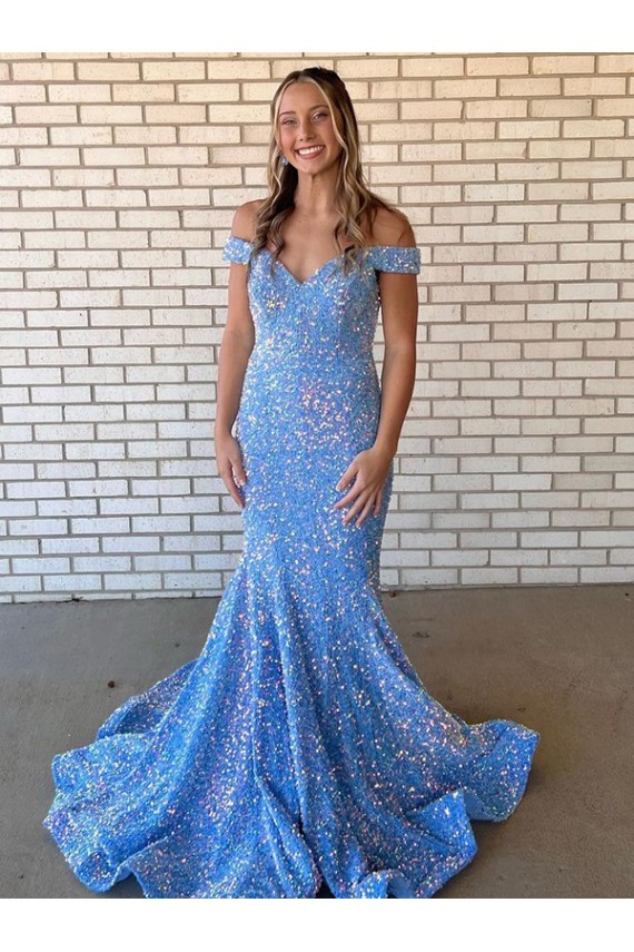 Sem Mangas Fora do Ombro Lantejoulas Veludo Pervinca Comprimento Chão Vestidos de Festa Mais Barato