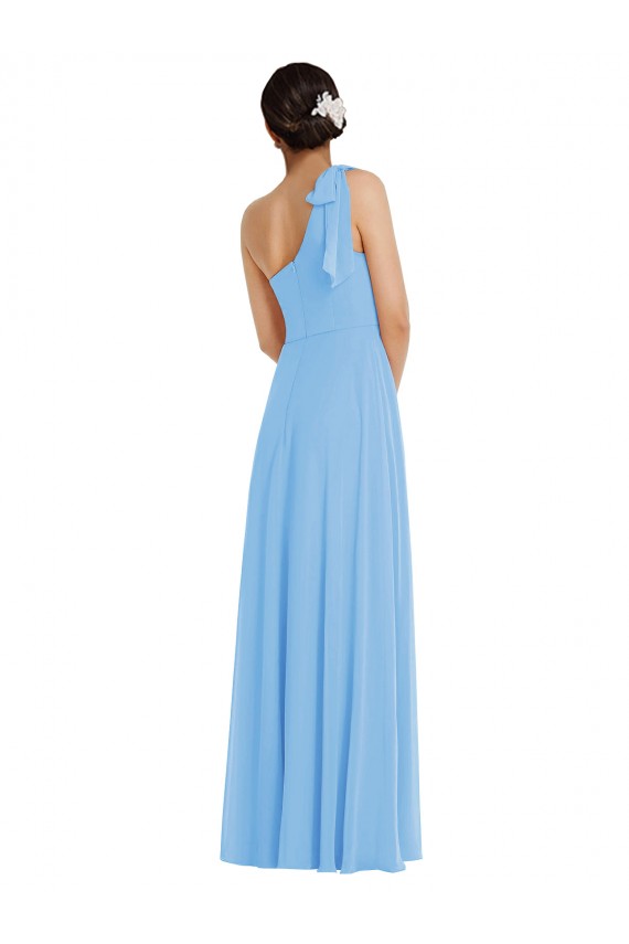 Sem Mangas Um Ombro Chiffon Pervinca Comprimento Chão Vestidos de Madrinha Mais Barato