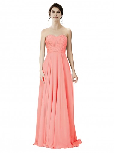 Sem Mangas Sem alças Chiffon Pêssego Comprimento Chão Vestidos de Madrinha Mais Barato