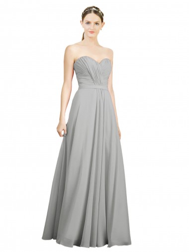 Sem Mangas Amor Chiffon Prata Comprimento Chão Vestidos de Madrinha Mais Barato