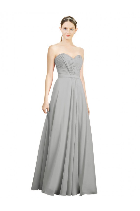 Sem Mangas Amor Chiffon Prata Comprimento Chão Vestidos de Madrinha Mais Barato