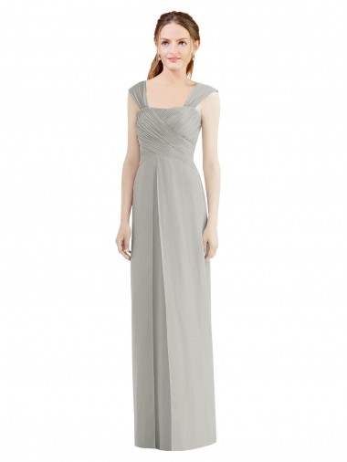Sem Mangas Barco Chiffon Prata Comprimento Chão Vestidos de Madrinha Mais Barato