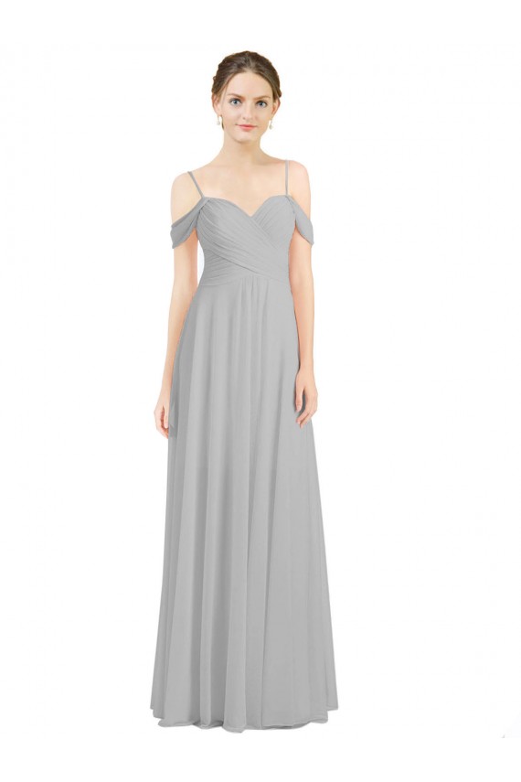 Sem Mangas Amor Chiffon Prata Comprimento Chão Linha A Vestidos de Madrinha Mais Barato