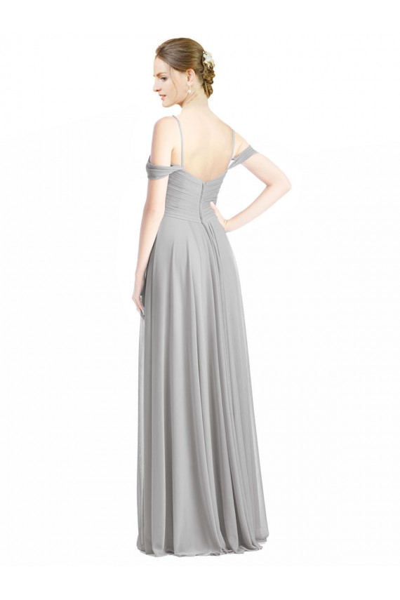 Sem Mangas Amor Chiffon Prata Comprimento Chão Linha A Vestidos de Madrinha Mais Barato