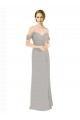 Ombro Frio Amor Chiffon & Renda Prata Comprimento Chão Vestidos de Madrinha Mais Barato