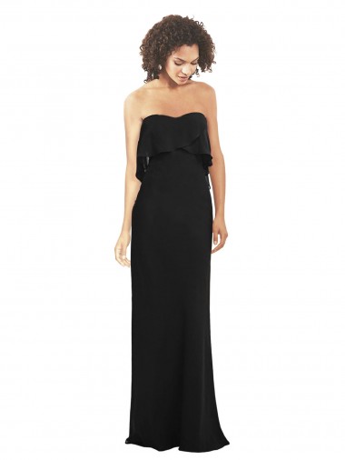 Sem Mangas Sem alças Chiffon Preto Comprimento Chão Vestidos de Madrinha Mais Barato