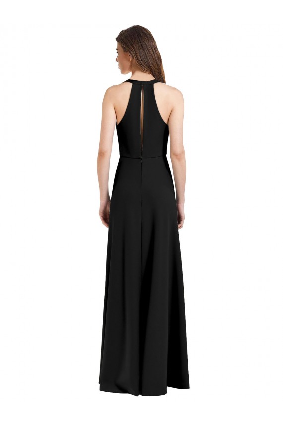 Sem Mangas Decote Alto Crepe Esticado Preto Comprimento Chão Longo Vestidos de Madrinha / Vestidos de Noite / Vestidos de Festa Mais Barato