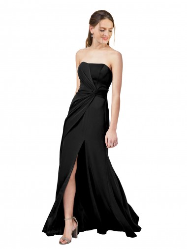 Sem Mangas Sem alças Crepe Esticado Preto Comprimento Chão Longo Vestidos de Madrinha / Vestidos de Noite / Vestidos de Festa Mais Barato