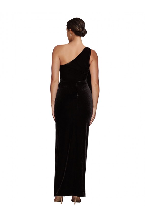 Sem Mangas Um Ombro Veludo Elástico Preto Comprimento Chão Vestidos de Madrinha / Vestidos de Noite / Vestidos de Festa Mais Barato