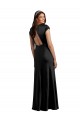 Mangas Curtas Decote V Cetim Elástico Preto Comprimento Chão Longo Vestidos de Madrinha / Vestidos de Noite / Vestidos de Festa Mais Barato