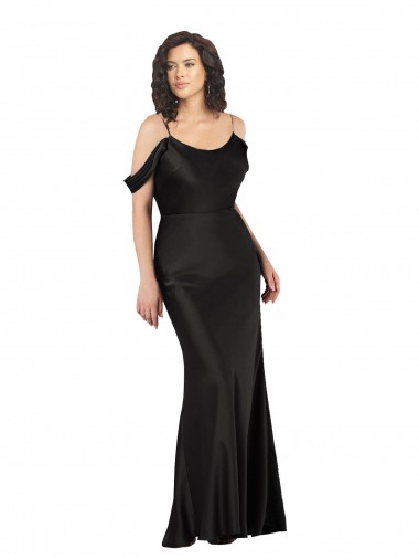 Sem Mangas Fora do Ombro Cetim Sedoso Preto Comprimento Chão Longo Vestidos de Madrinha / Vestidos de Noite / Vestidos de Festa Mais Barato