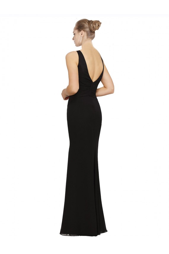 Sem Mangas Decote V Chiffon Preto Comprimento Chão Vestidos de Festa Mais Barato