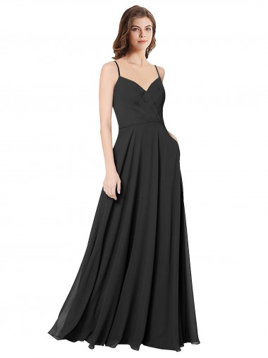 Sem Mangas Amor Chiffon Preto Comprimento Chão Longo Vestidos de Madrinha Mais Barato