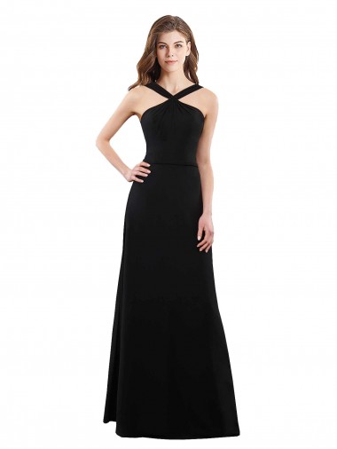 Sem Mangas Cabeçada Chiffon Preto Comprimento Chão Vestidos de Festa / Vestidos de Madrinha Mais Barato