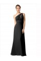 Sem Mangas Um Ombro Chiffon Preto Comprimento Chão Vestido de Noite / Vestidos de Madrinha Mais Barato