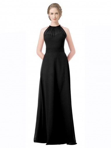 Sem Mangas Amor Chiffon Preto Comprimento Chão Vestido de Festa / Vestido de Madrinha Mais Barato