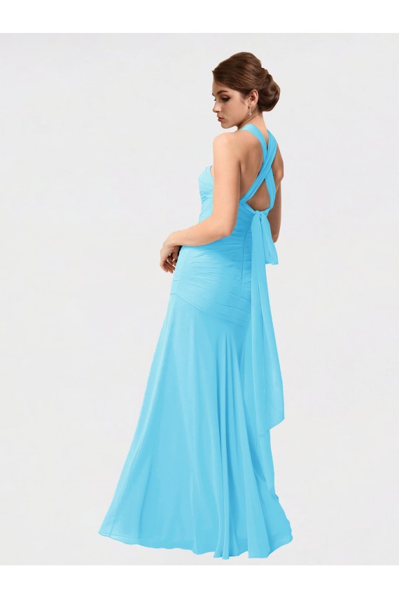 Sem Mangas Cabeçada Chiffon Preto Comprimento Chão Vestidos de Madrinha Mais Barato