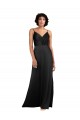 Sem Mangas Decote V Cetim Sedoso Preto Alto Baixo Longo Vestidos de Madrinha / Vestidos de Noite / Vestidos de Festa Mais Barato
