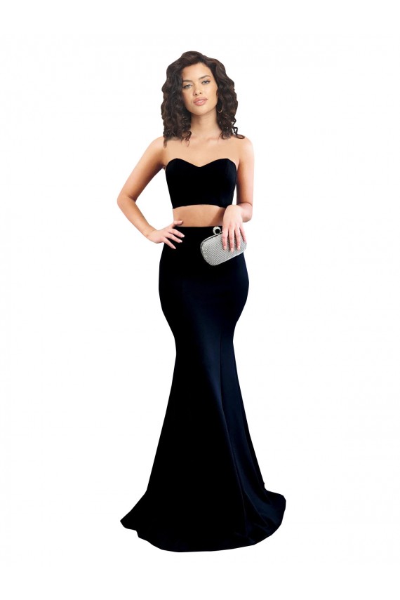 Sem Mangas Decote Alto Crepe Esticado Preto Comprimento Chão Vestidos de Madrinha / Vestidos de Noite / Vestidos de Festa Mais Barato