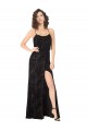Sem Mangas Decote Capuz Veludo Floral & Veludo Elástico Preto Comprimento Chão Vestidos de Madrinha Mais Barato