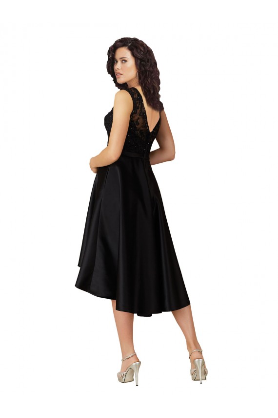 Sem Mangas Decote Ilusão Cetim & Renda Preto Alto Baixo Vestidos de Madrinha / Vestidos de Cocktail / Vestidos de Homecoming Mais Barato