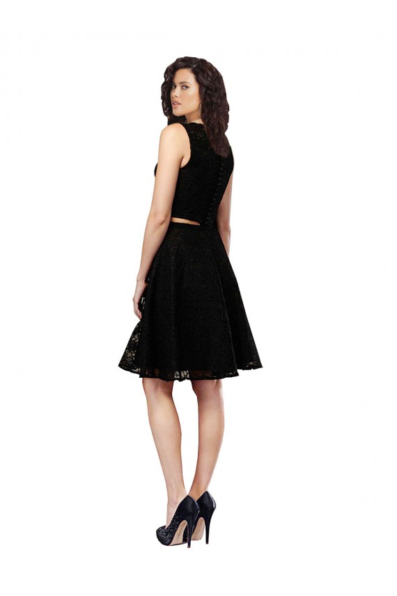 Sem Mangas Decote Joia Renda Preto Comprimento Joelho Vestidos de Madrinha / Vestidos de Cocktail / Vestidos de Homecoming Mais Barato