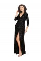 Mangas Compridas Decote V Lantejoulas Preto Comprimento Chão Vestidos de Madrinha / Vestidos de Noite / Vestidos de Festa Mais Barato