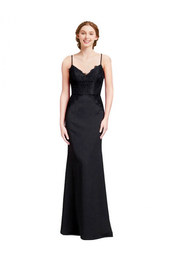 Sem Mangas Decote V Crepe Esticado Preto Comprimento Chão Sereia Vestidos de Madrinha / Vestidos de Festa Mais Barato