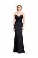 Sem Mangas Decote V Crepe Esticado Preto Comprimento Chão Sereia Vestidos de Madrinha / Vestidos de Festa Mais Barato