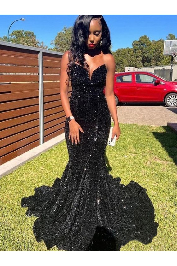 Sem Mangas Amor Lantejoulas Veludo Preto Comprimento Chão Vestidos de Festa Mais Barato