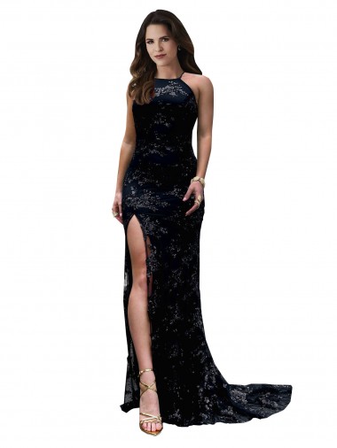 Sem Mangas Decote Alto Renda Preto Comprimento Chão Vestidos de Madrinha / Vestidos de Noite / Vestidos de Festa Mais Barato